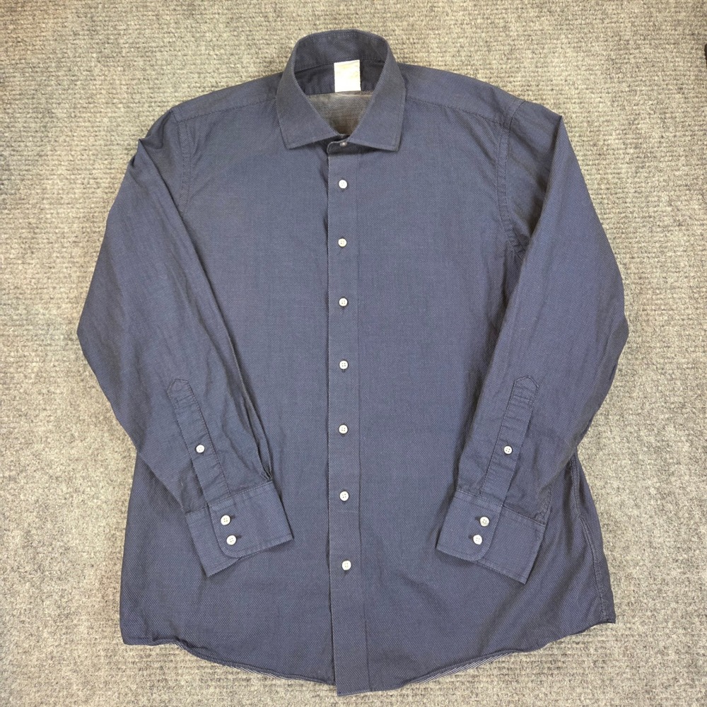Brooks Brothers Milano Fit Navy Blue Micro Dot Dress Shirt 17-34 Mens Cotton